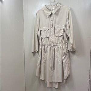 Speed Control Cream Button-Front Drawstring High-Low Shirt Dress